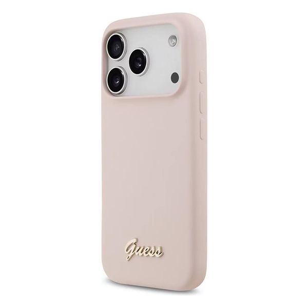 Guess для iPhone 17 Pro чехол Liquid silicone Gold metal logo & Camera Hard Pink (MagSafe)